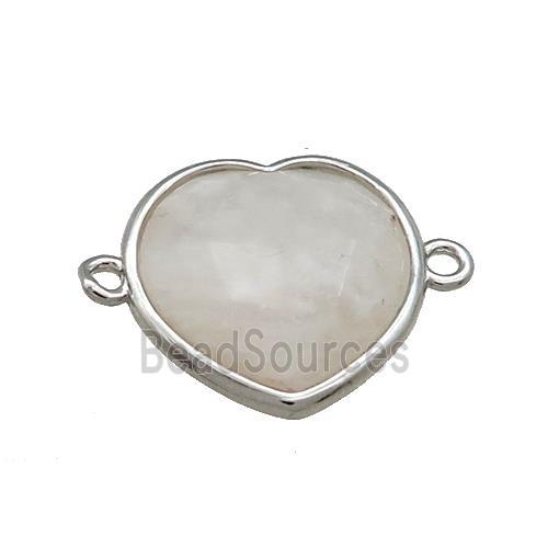 Clear Quartz Heart Connector Platinum Plated