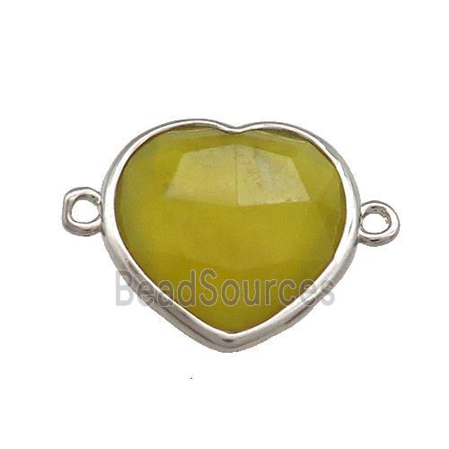 Lemon Jade Heart Connector Platinum Plated