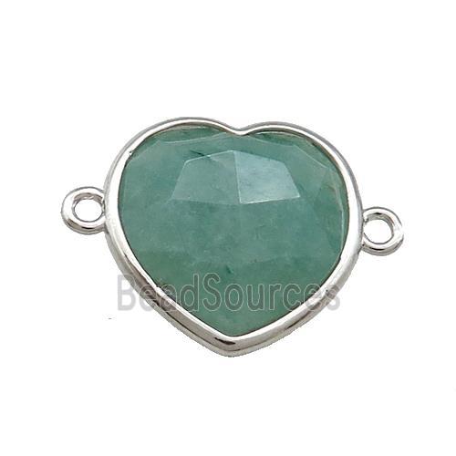 Green Strawberry Quartz Heart Connector Platinum Plated