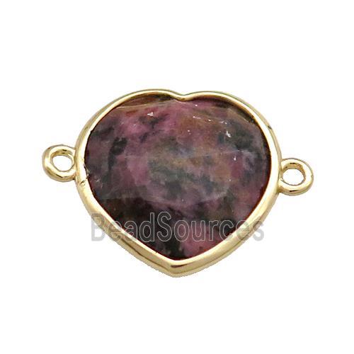 Chinese Rhodonite Heart Connector Gold Plated