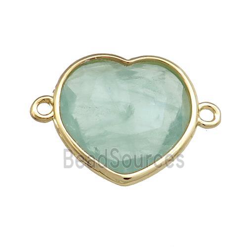 Green Fluorite Heart Connector Gold Plated