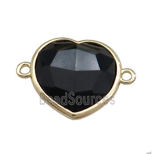 Black Onyx Agate Heart Connector Gold Plated