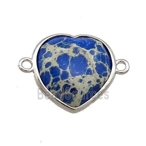 Royalblue Imperial Jasper Heart Connector Platinum Plated