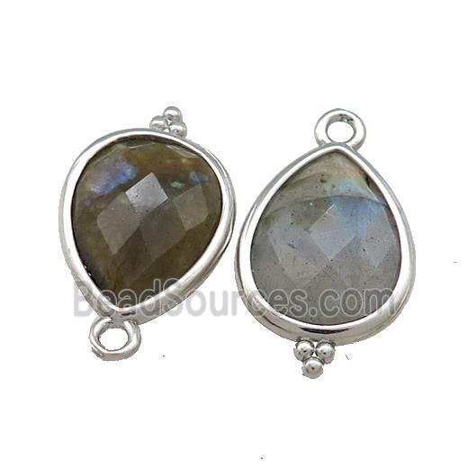 Natural Labradorite Teardrop Pendant Platinum Plated