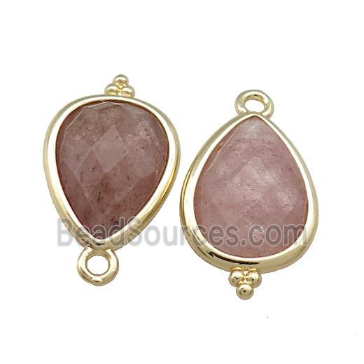 Pink Strawberry Quartz Teardrop Pendant Gold Plated