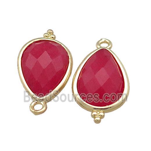 Red Jade Teardrop Pendant Dye Gold Plated