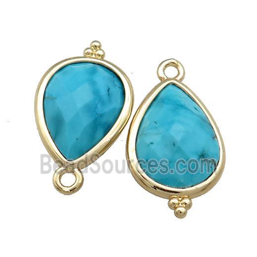 Blue Howlite Teardrop Pendant Dye Gold Plated