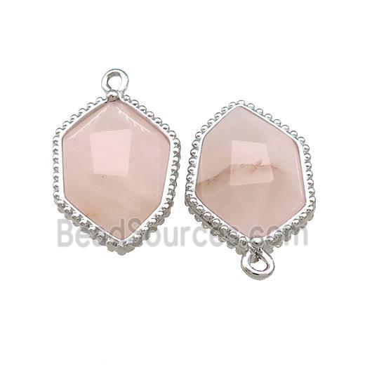 Natural Pink Rose Quartz Prism Pendant Platinum Plated