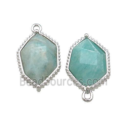 Natural Green Amazonite Prism Pendant Platinum Plated