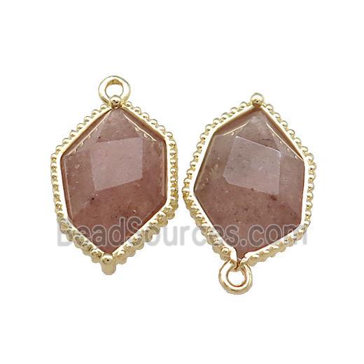 Pink Strawberry Quartz Prism Pendant Gold Plated