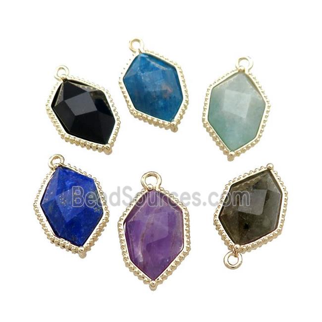 Natural Gemstone Prism Pendant Gold Plated Polygon Mixed