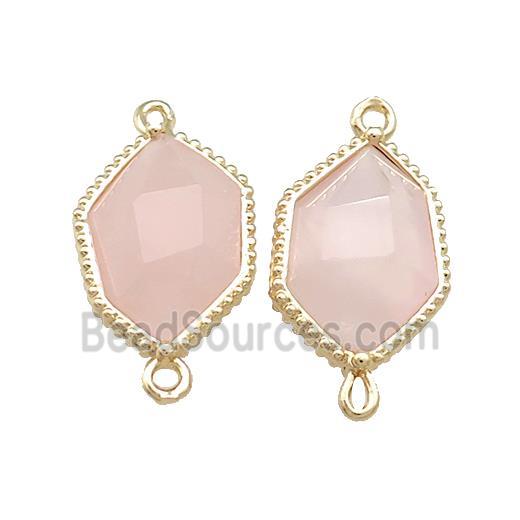 Pink Rose Quartz Prism Connector Gold Plated