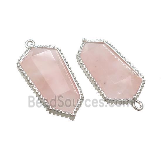 Pink Rose Quartz Prism Pendant Platinum Plated