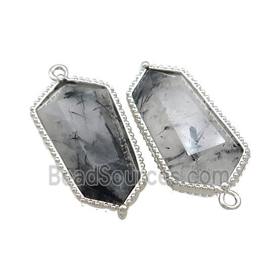 Black Rutilated Quartz Prism Pendant Platinum Plated