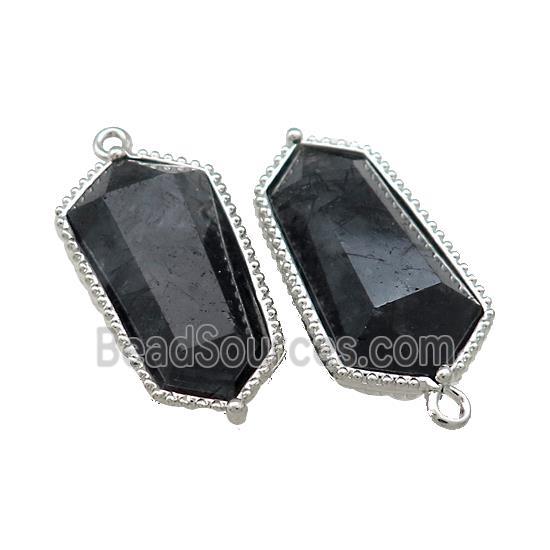 Black Rutilated Quartz Prism Pendant Platinum Plated