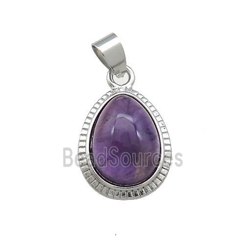 Purple Amethyst Teardrop Pendant Platinum Plated