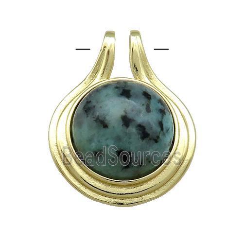 African Turquoise Pendant Half Round Circle Gold Plated