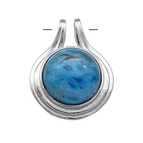 Blue Apatite Pendant Half Round Circle Platinum Plated