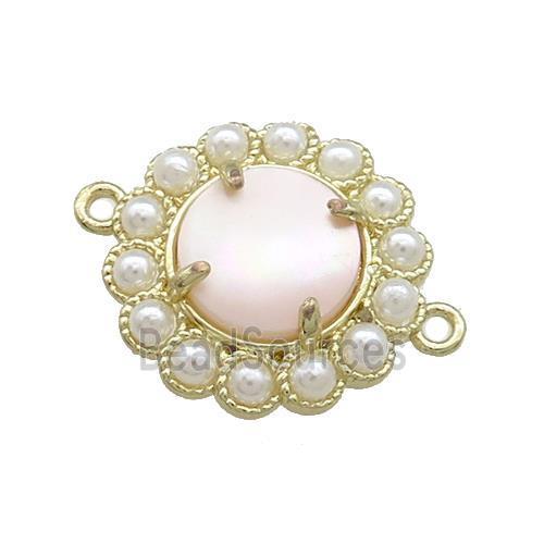 Copper Circle Connector Pave Pink Queen Shell Pearlized Resin Gold Plated