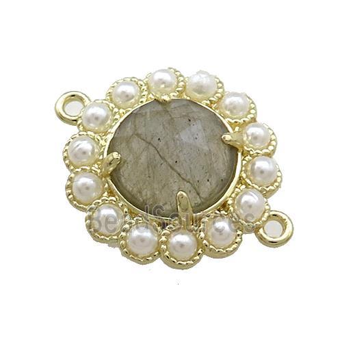 Copper Circle Connector Pave Labradorite Pearlized Resin Gold Plated