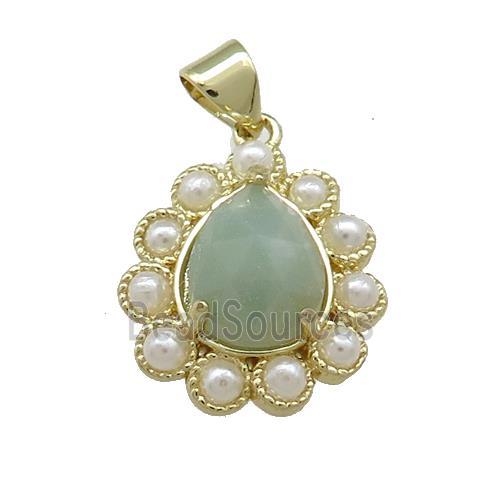 Copper Teardrop Pendant Pave Amazonite Pearlized Resin Gold Plated