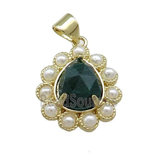 Copper Teardrop Pendant Pave Malachite Pearlized Resin Gold Plated