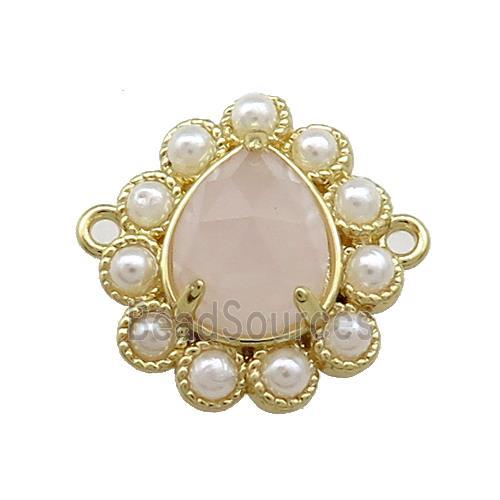 Copper Teardrop Connector Pave Rose Quartz Pearlized Resin Gold Plated