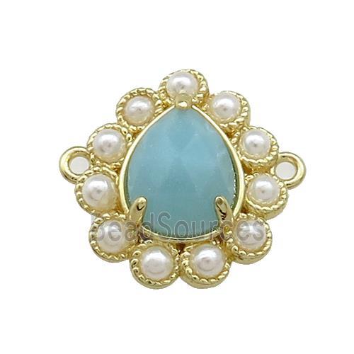 Copper Teardrop Connector Pave Blue Amazonite Pearlized Resin Gold Plated