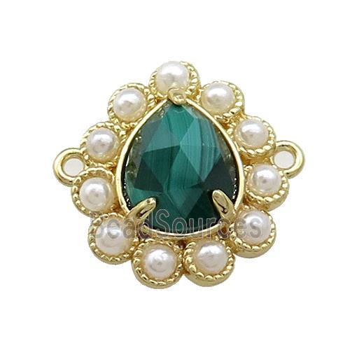 Copper Teardrop Connector Pave Malachite Pearlized Resin Gold Plated