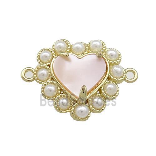 Copper Heart Connector Pave Queen Shell Pearlized Resin Gold Plated