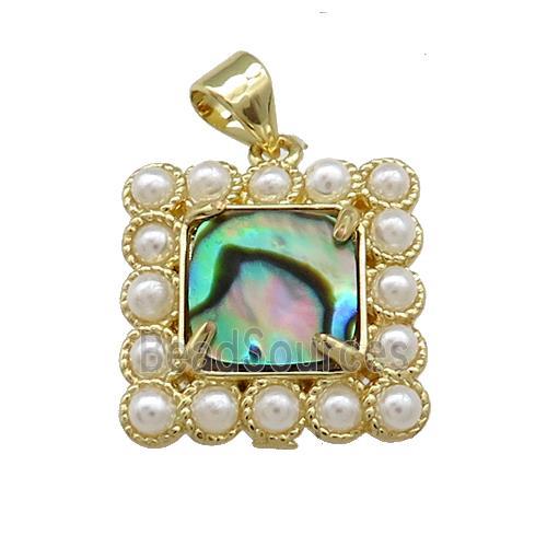 Copper Square Pendant Pave Abalone Shell Pearlized Resin Gold Plated