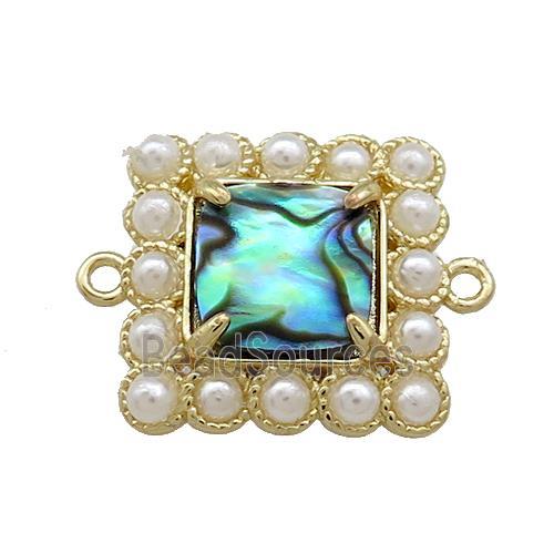 Copper Square Connector Pave Abalone Shell Pearlized Resin Gold Plated