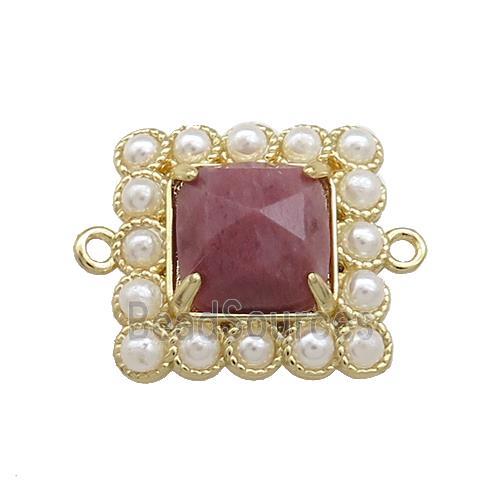 Copper Square Connector Pave Pink Wood Lace Jasper Pearlized Resin Gold Plated