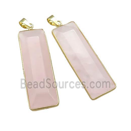 Natural Pink Rose Quartz Rectangle Pendant Gold Plated