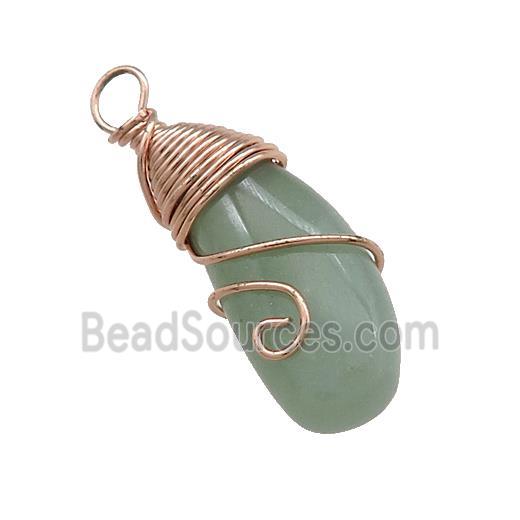 Natural Green Aventurine Teardrop Pendant Copper Wire Wrapped Rose Gold