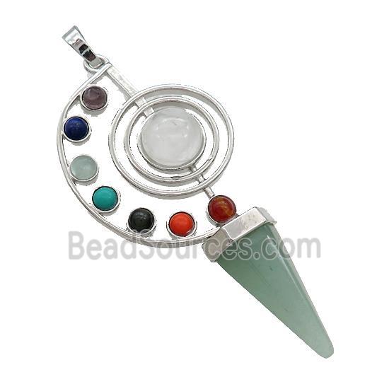 Alloy Chakra Pendant Pave Gemstone Green Aventurine Platinum Plated