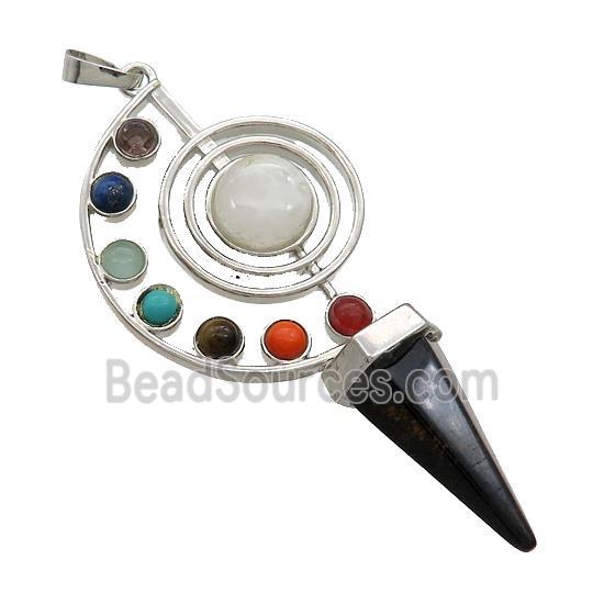 Alloy Chakra Pendant Pave Gemstone Black Obsidian Agate Platinum Plated