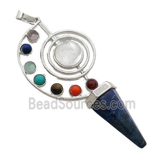 Alloy Chakra Pendant Pave Gemstone Lapis Lazuli Platinum Plated