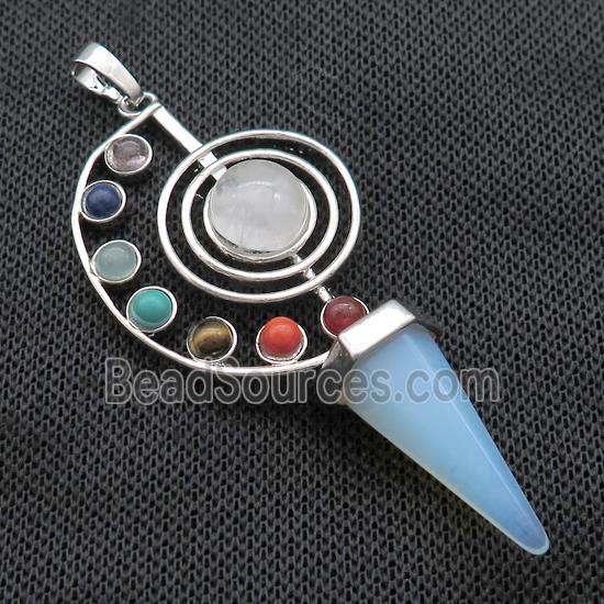 Alloy Chakra Pendant Pave Gemstone White Opalite Platinum Plated