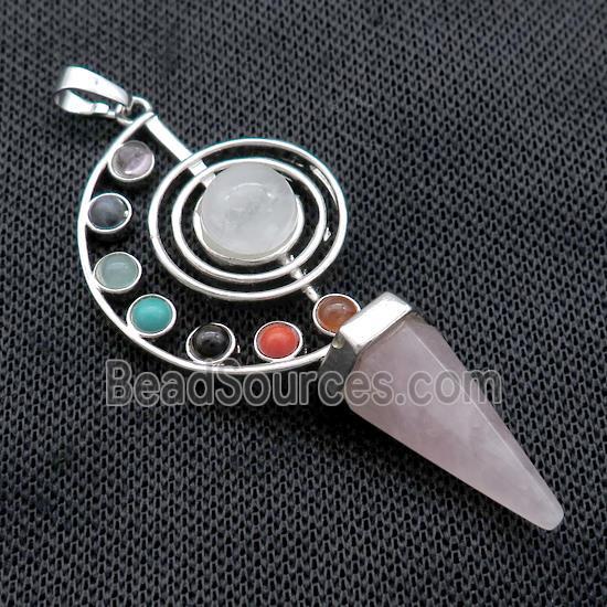 Alloy Chakra Pendant Pave Gemstone Rose Quartz Platinum Plated