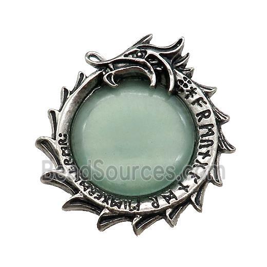 Alloy Dragon Charms Pendant Pave Green Aventurine Antique Silver