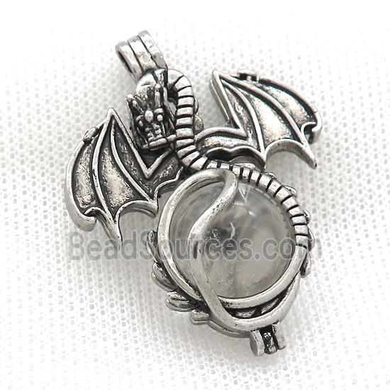 Alloy Dragon Charms Pendant Pave Quartz Antique Silver