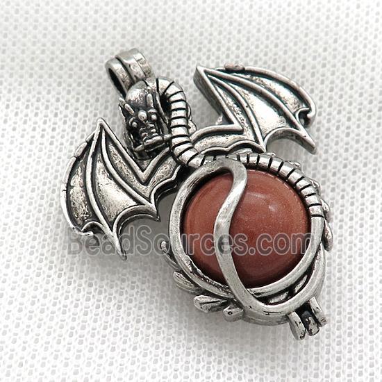 Alloy Dragon Charms Pendant Pave Golden Sandstone Antique Silver