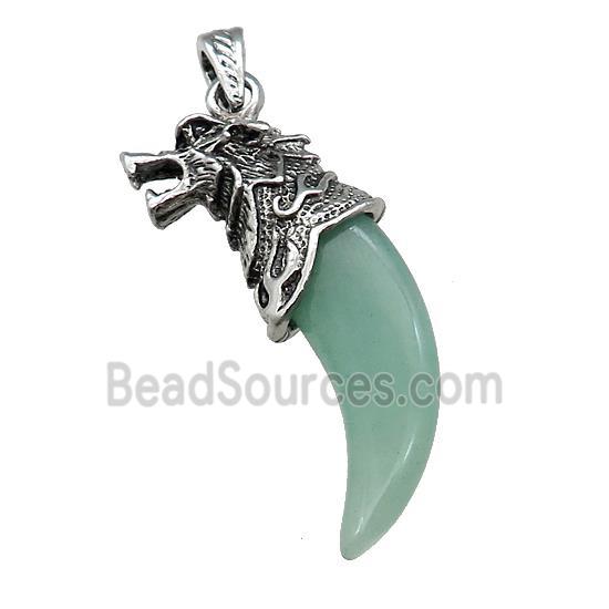 Alloy Wolf Pendant Pave Green Aventurine Antique Silver