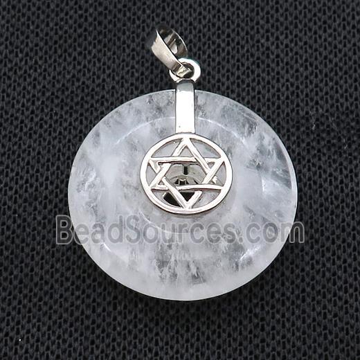 Natural Clear Quartz Donut Pendant With Alloy David Star