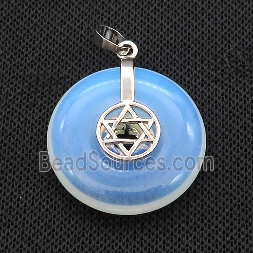 White Opalite Donut Pendant With Alloy David Star