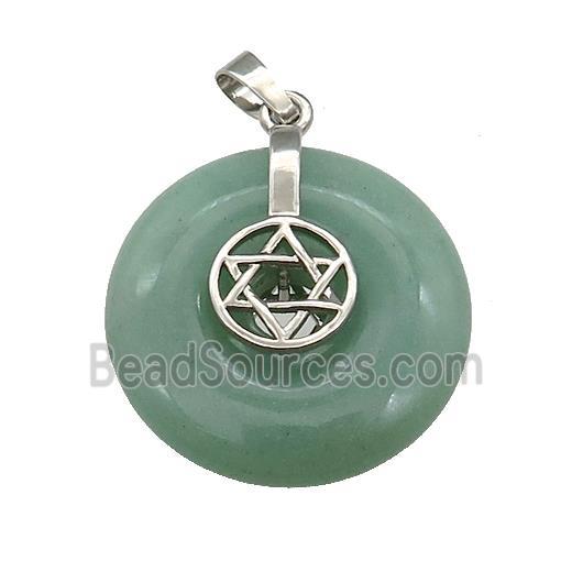 Natural Green Aventurine Donut Pendant With Alloy David Star