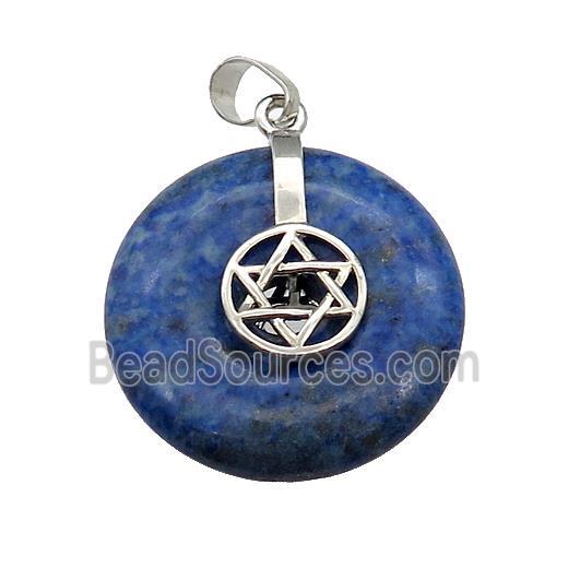 Natural Blue Lapis Lazuli Donut Pendant With Alloy David Star