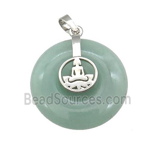 Natural Green Aventurine Donut Pendant With Alloy Buddha OM