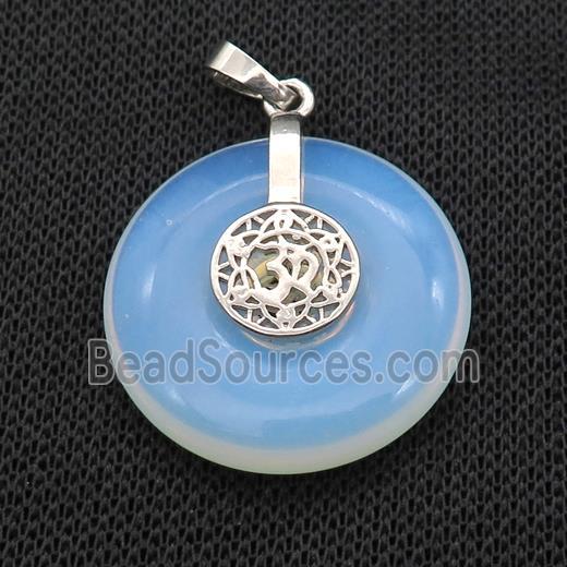 White Opalite Donut Pendant With Alloy Chakra OM Symbol